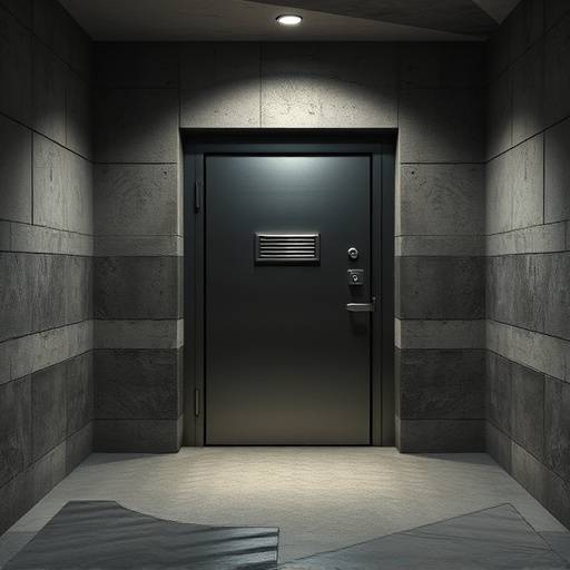Fotografía de una celda de máxima seguridad, mostrando paredes de concreto, una puerta de acero reforzado y una pequeña ranura para pasar comida.